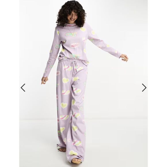 asos design tall daydream long sleeve pajamas lilac medium - Picture 3 of 6